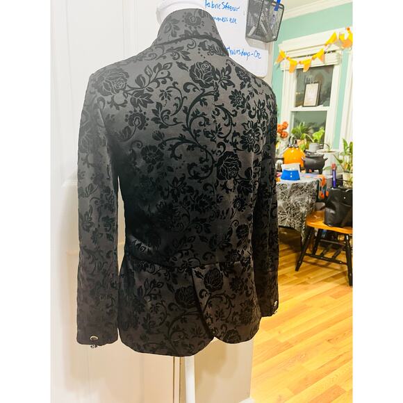 Covington Black Floral Flocked Velvet Blazer Jacket Size Large whimsigoth formal - Picture 8 of 12